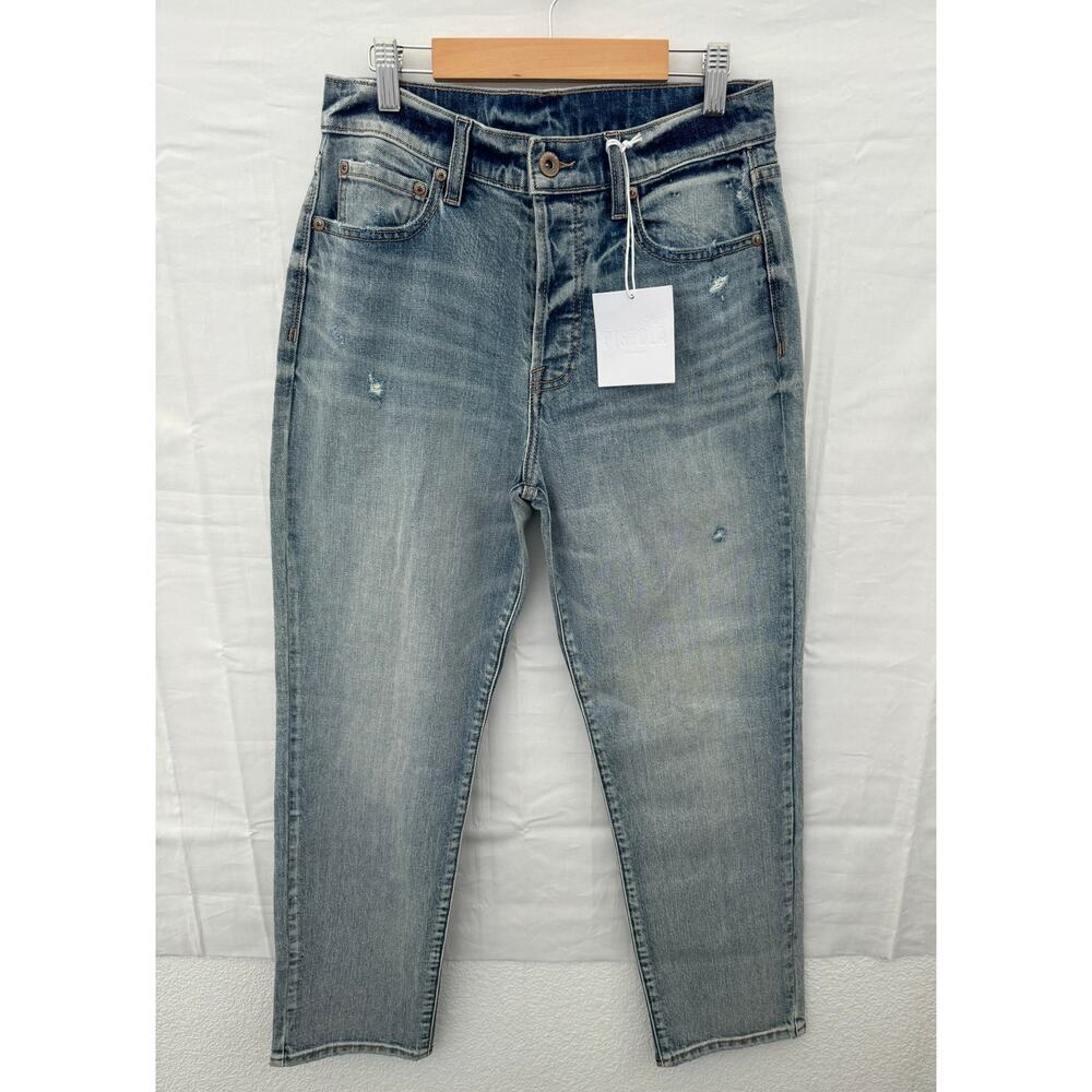 Madewell Women's High-Rise Slim Boyjean Jeans Size 28 Distressed Blue Denim